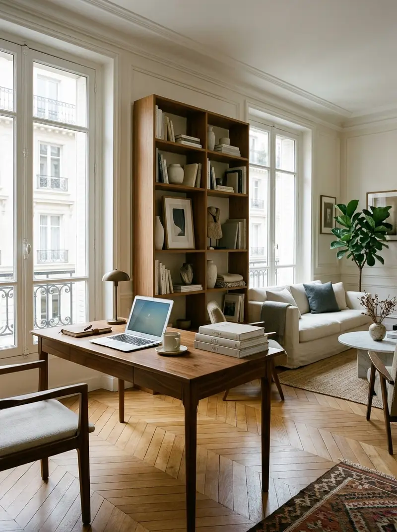 Bureau et salon d’un appartement meublé pour un séjour de plusieurs semaines